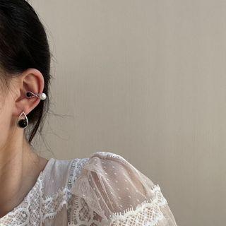 Bead Alloy Drop Earring / Faux Pearl Alloy Cuff Earring / Set