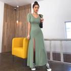 Deep-slit Slim-fit Maxi Flare Dress