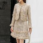 Set: Tweed Blazer + Sleeveless A-line Mini Dress