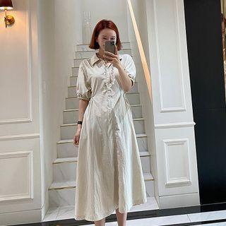 Open-placket A-line Midi Dress