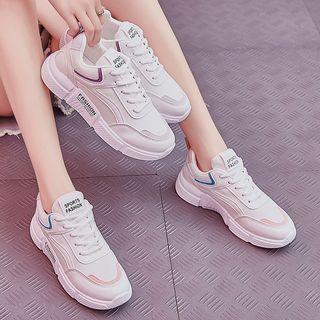 Contrast Trim Mesh Paneled Platform Sneakers
