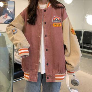 Logo Embroidered Corduroy Baseball Jacket