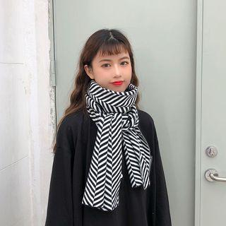 Striped Knit Scarf Black & White - 180cm