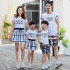 Family Matching Set: Short-sleeve Lettering T-shirt + Shorts / Short-sleeve Lettering A-line Dress