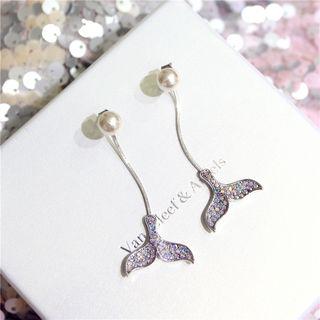 Faux Pearl Rhinestone Whale Tail Drop Earring