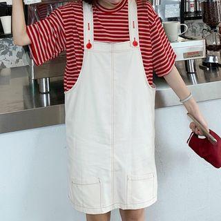 Striped Elbow-sleeve T-shirt / Contrast Stitching Jumper Dress