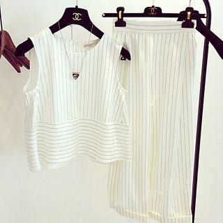 Set: Sleeveless Striped Top + Striped Wide Leg Pants