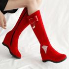 Hidden-wedge Bow-accent Tall Boots