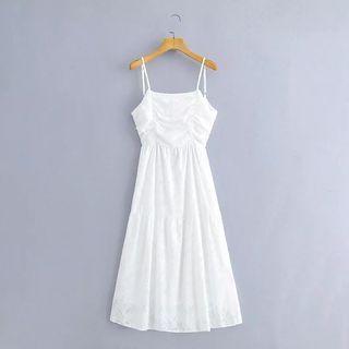 Spaghetti-strap Ribbon-back Midi A-line Dress