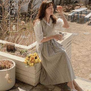 Sleeveless Two-way Plaid Long Dress Mint Green - One Size