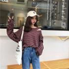 Long-sleeve Striped Cut-out T-shirt