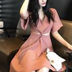 Short-sleeve Plain Knot A-line Dress