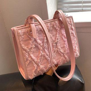 Frayed Argyle Canvas Shoulder Bag
