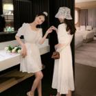 Short-sleeve Square Neck Lace Dress