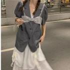 Elbow-sleeve Single-breasted Blazer / Bow Camisole Top / Lace Midi A-line Skirt
