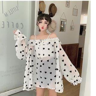 Heart Pattern Chiffon Blouse As Shown In Figure - One Size