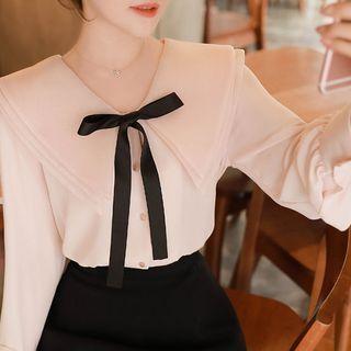 Wide Layered-collar Blouse With Sash