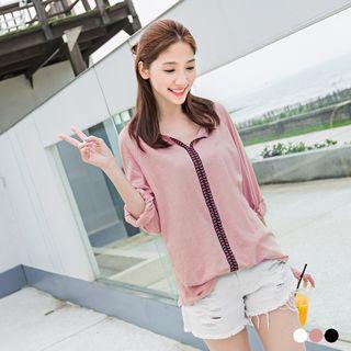 Slub Knit V-neckline Peasant Top