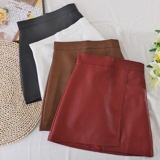 High-waist Asymmetrical Faux Leather A-line Skirt