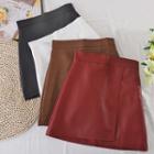 High-waist Asymmetrical Faux Leather A-line Skirt
