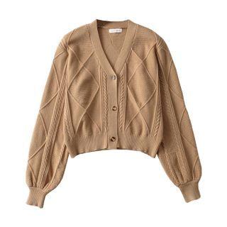 Lantern-sleeve V-neck Argly Cardigan