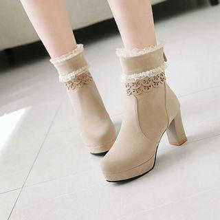 Laser Cut Chunky-heel Short Boots