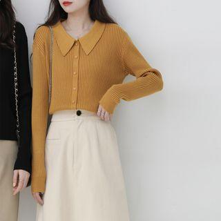 Collared Ribbed Knit Cardigan