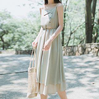 Button Detail A-line Spaghetti Strap Dress