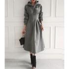 Pintuck-waist Fleece-lined Long Hoodie Dress