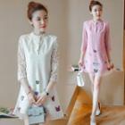 Butterfly Embroidered Lace 3/4 Sleeve Dress