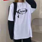 Mock Two-piece Lettering Long-sleeve T-shirt White - One Size