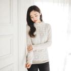 Long Sleeve Frill-neck Crochet-lace Top