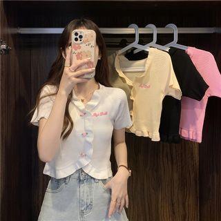 Short-sleeve Lettering Ruffle Trim Top