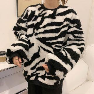 Zebra Print Faux Shearling Pullover