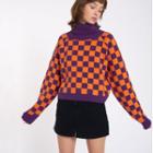 Turtleneck Checker Print Sweater As Shown In Figure - One Size