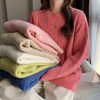 Round-neck Cable Knit Long-sleeve Knit Top