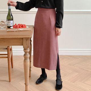 Plus Size Slit-side Napped Long Skirt