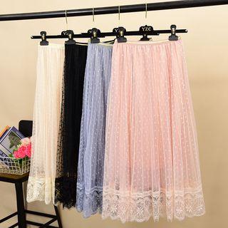 A-line Midi Dotted Mesh Skirt