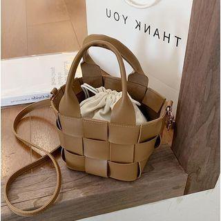 Faux Leather Woven Mini Crossbody Bag