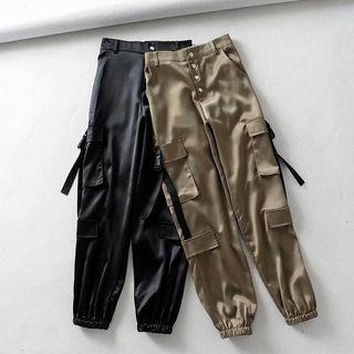 Side-pocket Belted Gather-cuff Cargo Pants