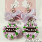 S&c Sweet Ribbon Purple Rose Cake Earrings