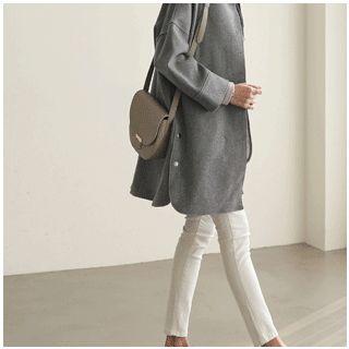 Set: Button-detail Wool Blend Coat + Quilted Vest