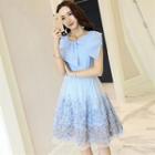 Bow-accent Applique Tulle Panel Dress