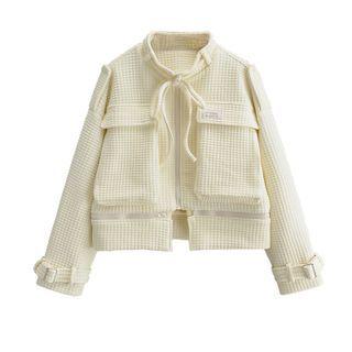 Tie-neck Flap Pocket Zip-up Jacket