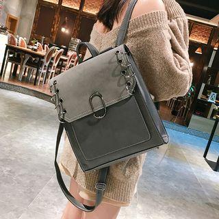Metal Ring Detail Faux Leather Backpack