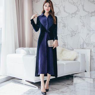 Long-sleeve Panel Midi Shirt Dress