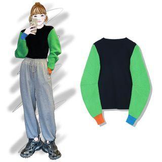 Paneled Sweater Green & Black - One Size