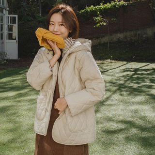 Hooded Snap-button Quilted Jacket