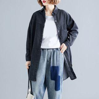 Plain Asymmetrical Denim Shirt Jacket