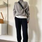 Long-sleeve Stand Collar Zip Jacket / High-waist Plain Sweatpants